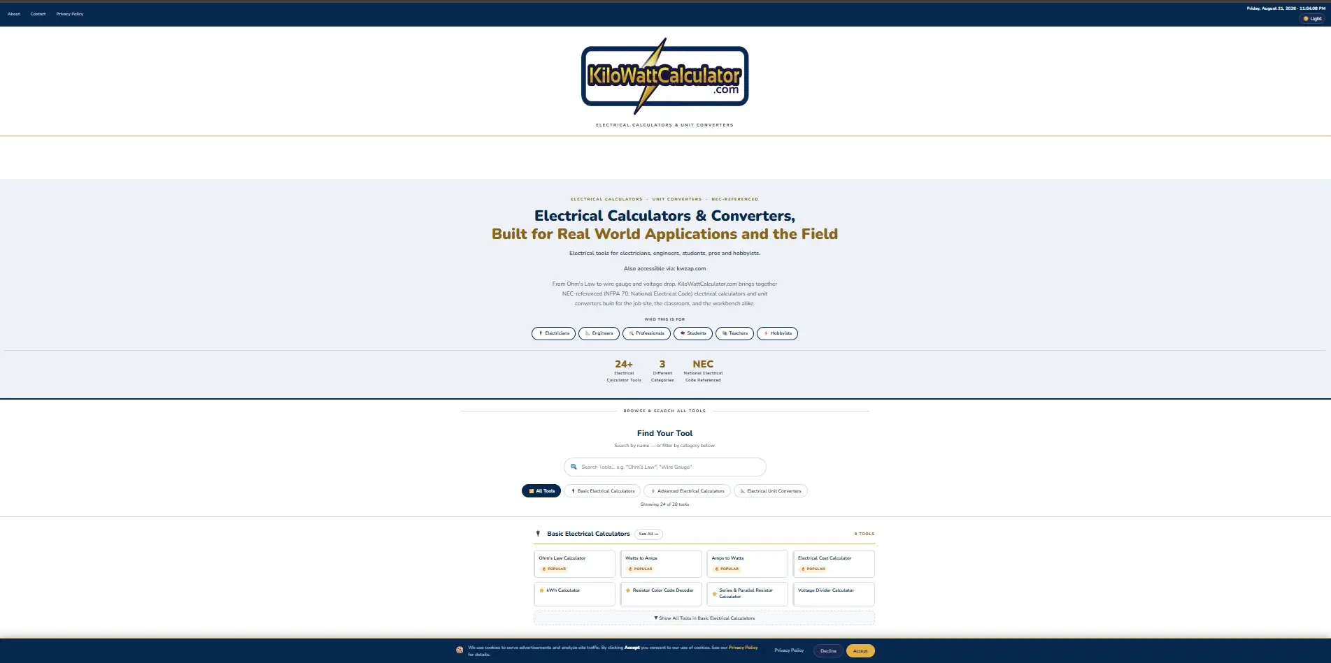 KiloWattCalculator.com homepage. Opens the destination.