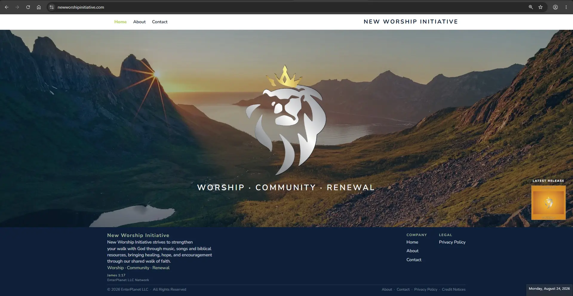 NewWorshipInitiative.com homepage. Opens the destination.